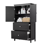 Meuble de rangement de salle de bain avec deux portes et tiroirs Étagère réglable Panneau MDF Noir