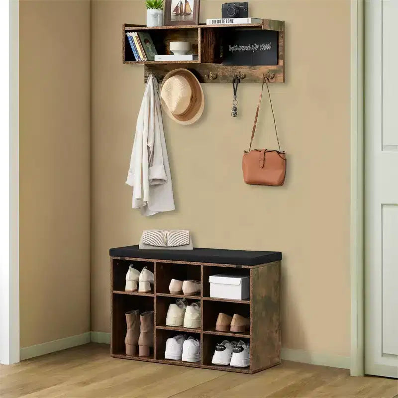 Meuble d'entrée 5 crochets avec porte-manteaux et banc à chaussures