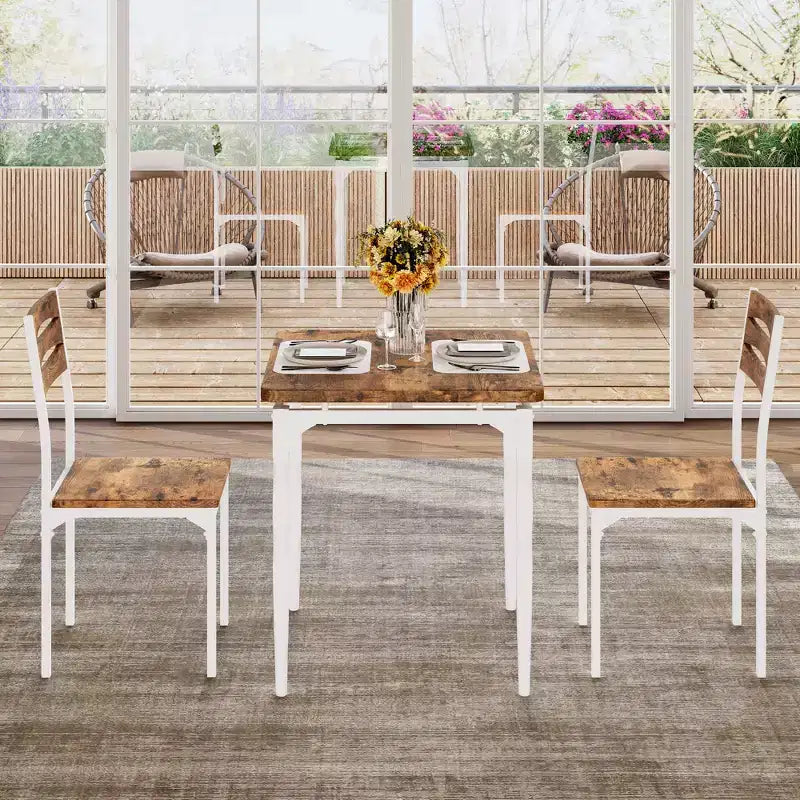 Ensemble table et chaises de salle à manger pour 2, table et chaises compactes 3 pièces, assise ergonomique confortable, idéal pour petits espaces, cuisines, appartements
