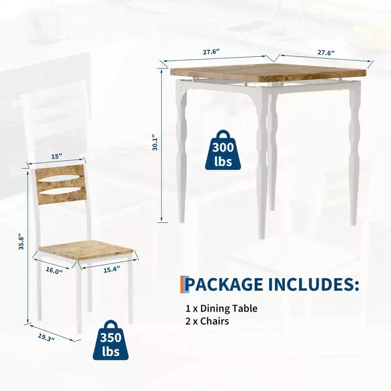 Ensemble table et chaises de salle à manger pour 2, table et chaises compactes 3 pièces, assise ergonomique confortable, idéal pour petits espaces, cuisines, appartements