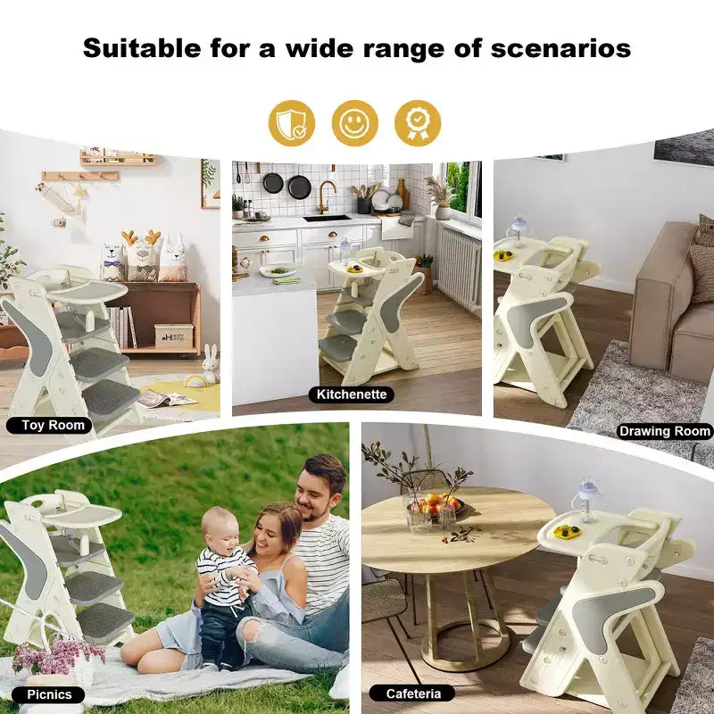 Chaise haute multifonctionnelle pour tout-petits avec ceinture de sécurité et tablette amovible
