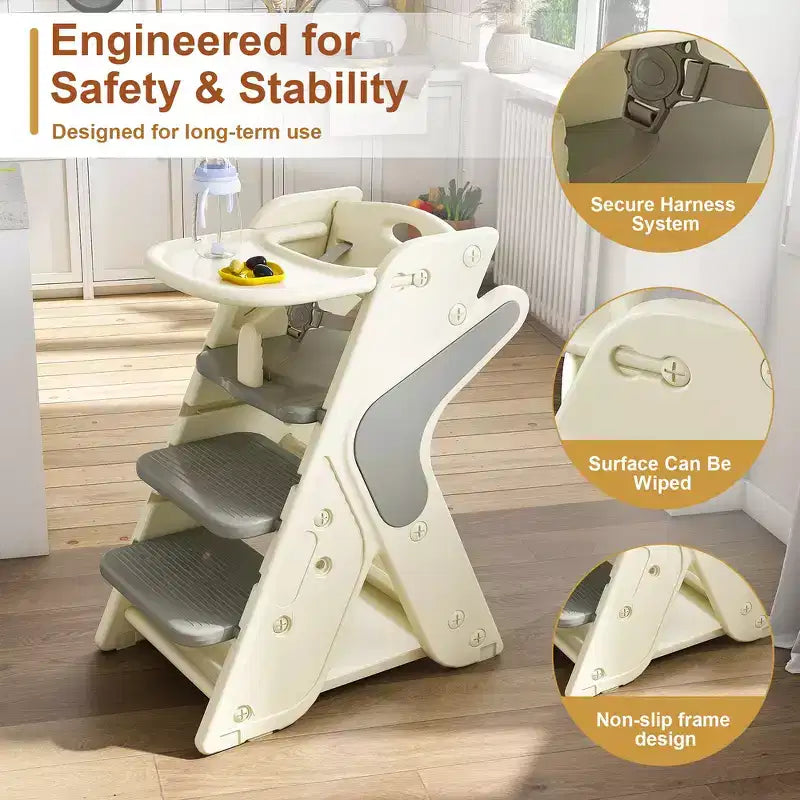 Chaise haute multifonctionnelle pour tout-petits avec ceinture de sécurité et tablette amovible