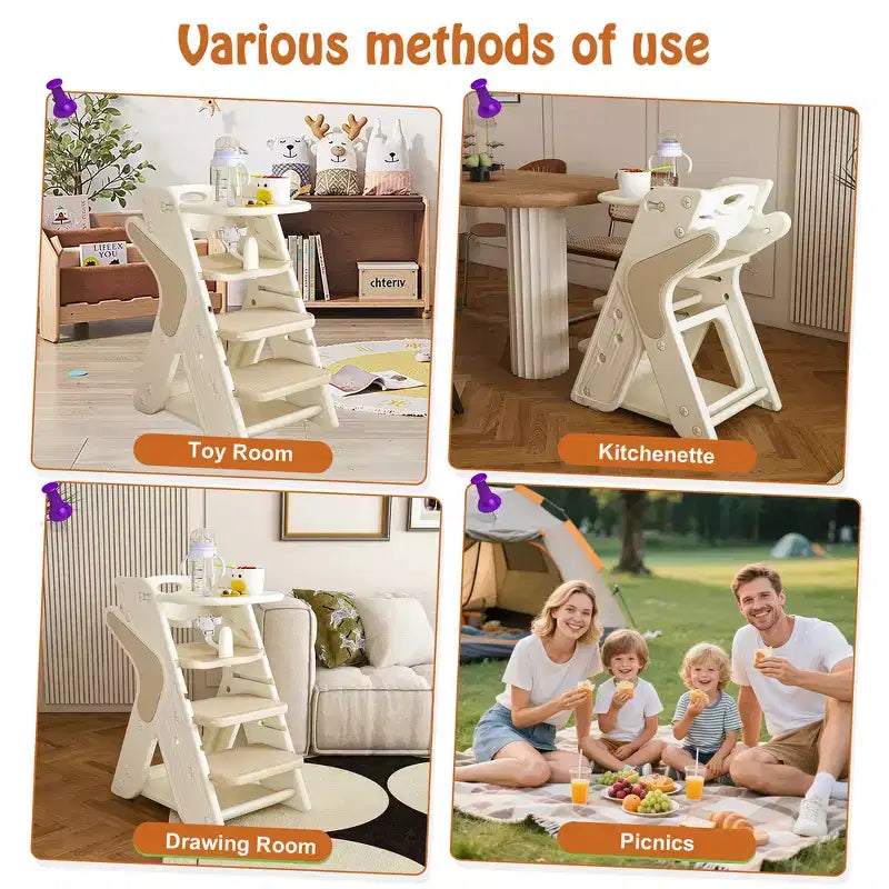 Chaise haute multifonctionnelle pour tout-petits avec ceinture de sécurité et tablette amovible