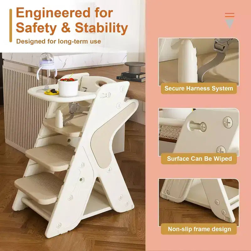 Chaise haute multifonctionnelle pour tout-petits avec ceinture de sécurité et tablette amovible