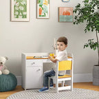 Ensemble bureau et chaise 2 pièces pour enfant avec tiroir de rangement - Blanc