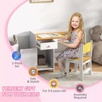 Ensemble bureau et chaise 2 pièces pour enfant avec tiroir de rangement - Blanc