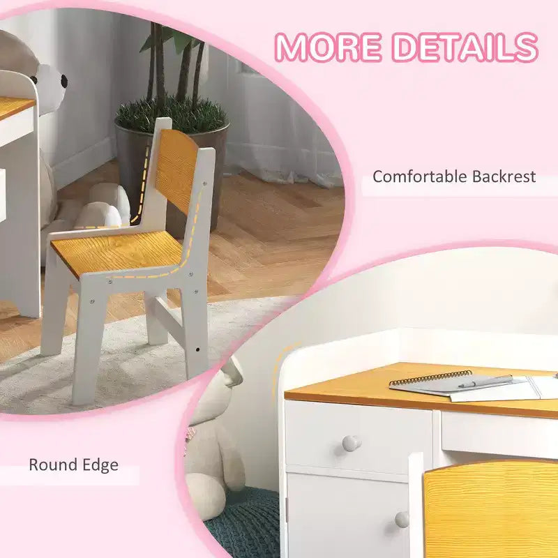 Ensemble bureau et chaise 2 pièces pour enfant avec tiroir de rangement - Blanc