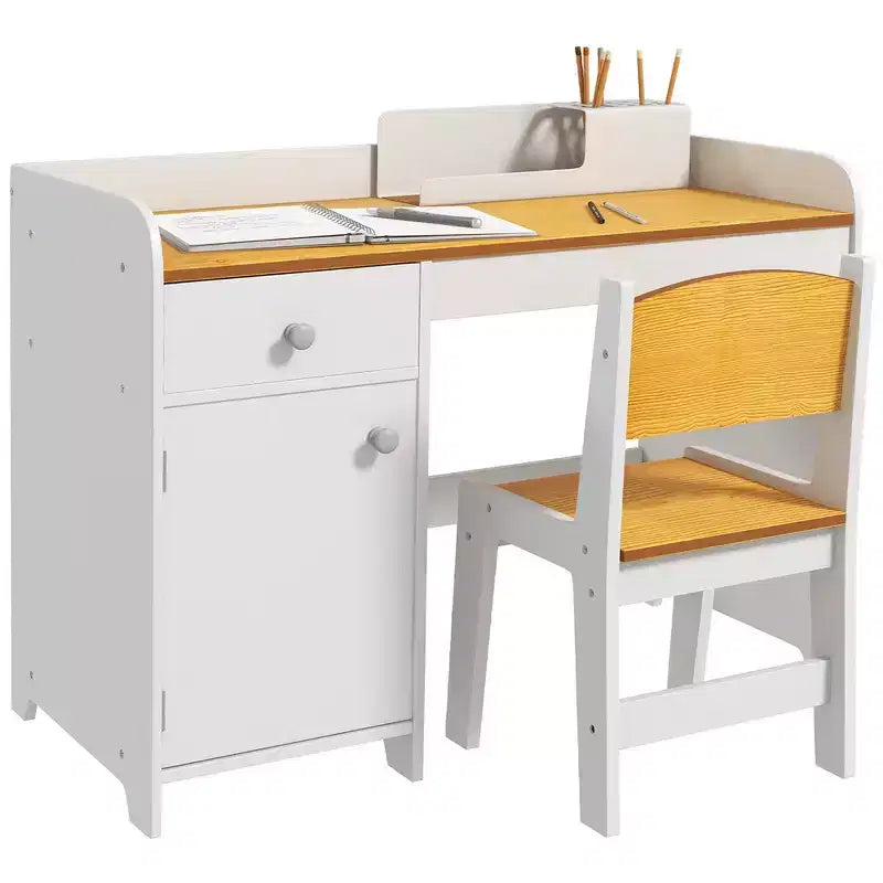 Ensemble bureau et chaise 2 pièces pour enfant avec tiroir de rangement - Blanc