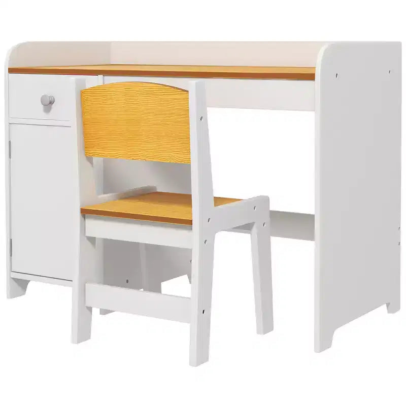 Ensemble bureau et chaise 2 pièces pour enfant avec tiroir de rangement - Blanc