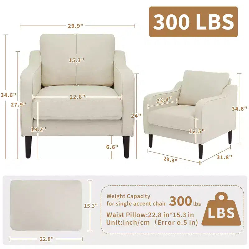Fauteuil d'appoint du milieu du siècle, Chaises de salon modernes et confortables, Fauteuil rembourré, Fauteuil individuel confortable, pour Chambre à coucher ou Salon