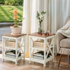 Lot de 2 tables d'appoint de ferme – Tables d'appoint rustiques à 3 niveaux avec cadre en X