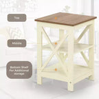 Lot de 2 tables d'appoint de ferme – Tables d'appoint rustiques à 3 niveaux avec cadre en X