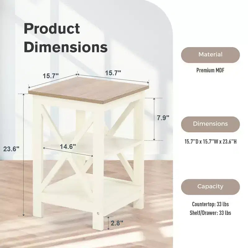 Lot de 2 tables d'appoint de ferme – Tables d'appoint rustiques à 3 niveaux avec cadre en X