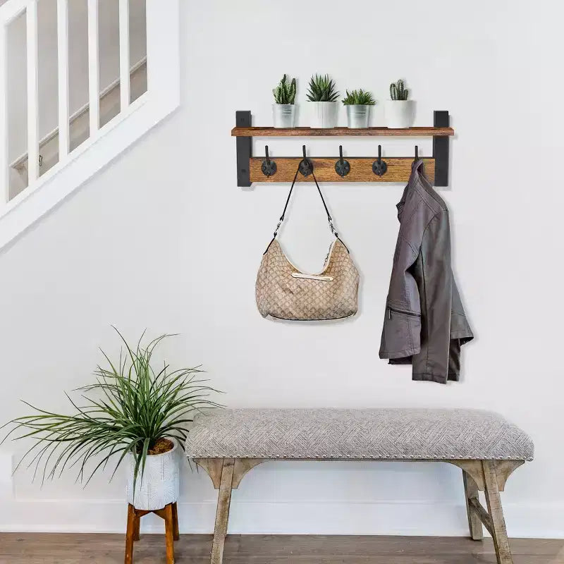 Étagère murale flottante de 24 pouces avec 5 crochets doubles