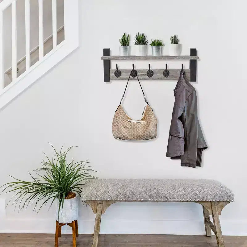 Étagère murale flottante de 24 pouces avec 5 crochets doubles