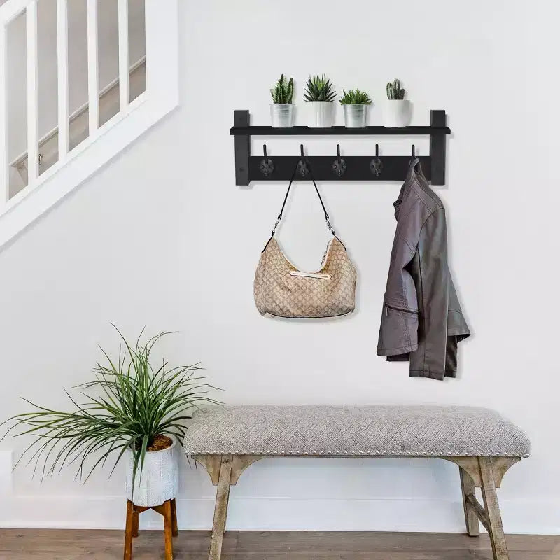 Étagère murale flottante de 24 pouces avec 5 crochets doubles