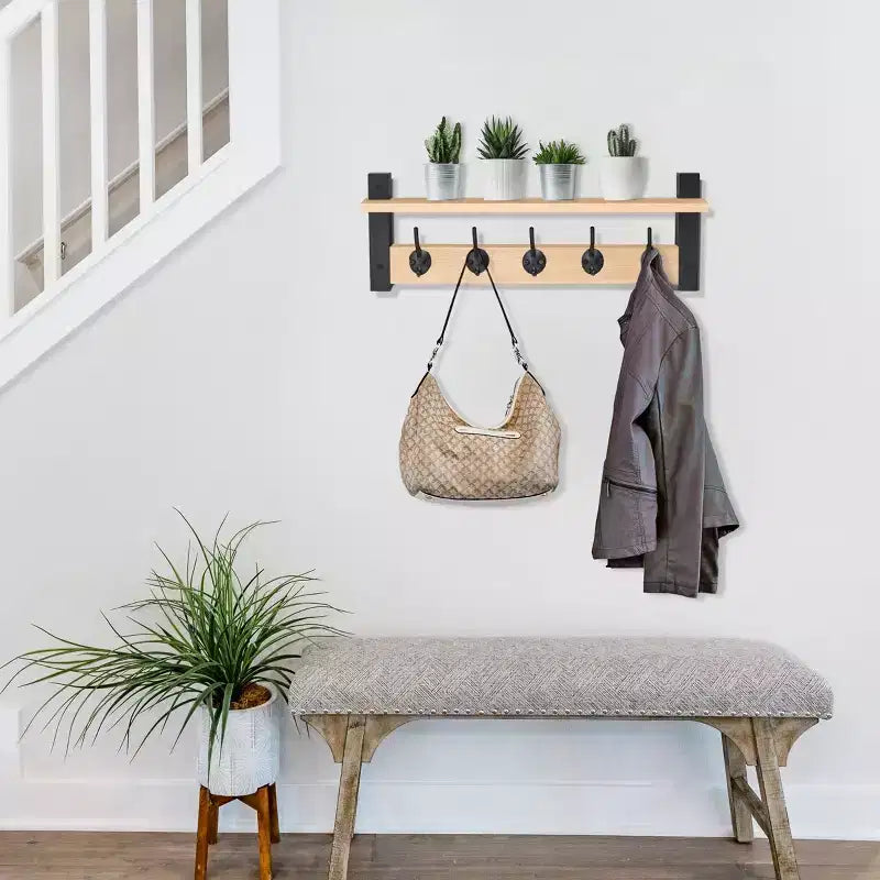 Étagère murale flottante de 24 pouces avec 5 crochets doubles