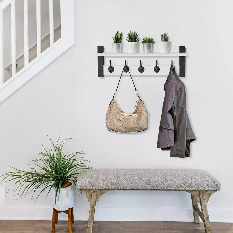 Étagère murale flottante de 24 pouces avec 5 crochets doubles