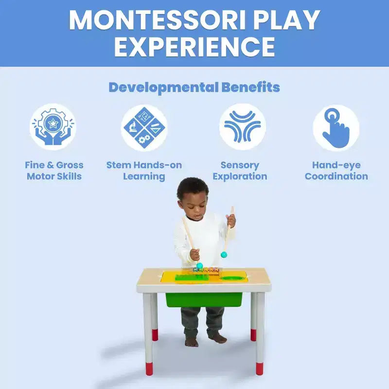 Table sensorielle pour enfants avec instruments de musique et surface de jeu double face