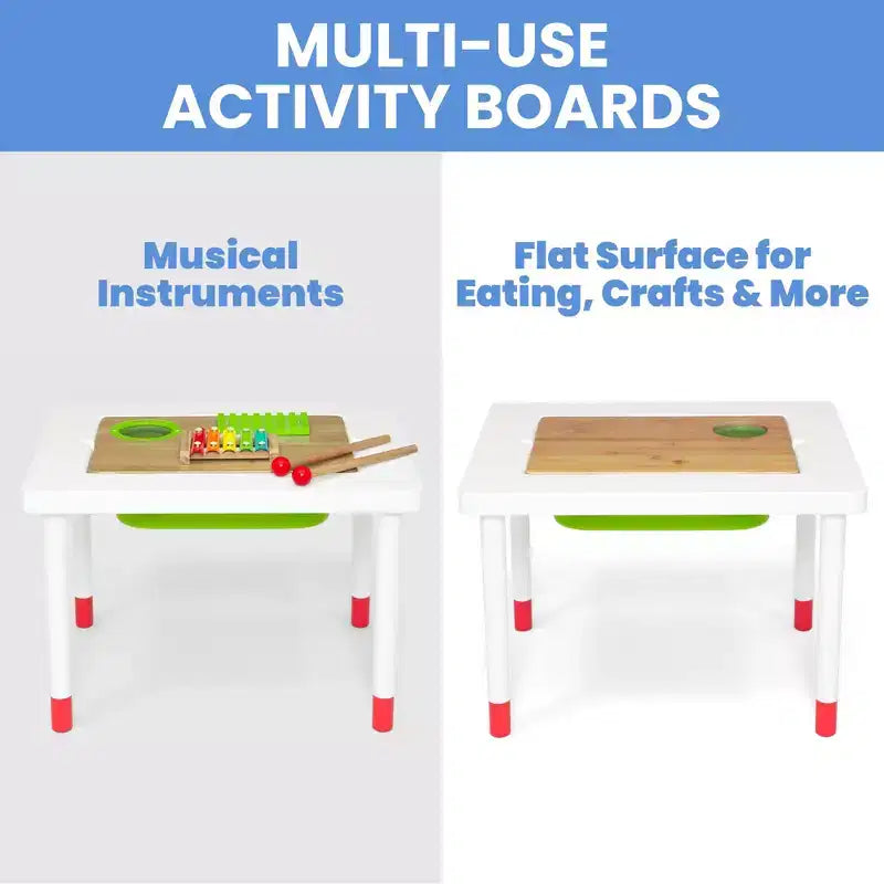 Table sensorielle pour enfants avec instruments de musique et surface de jeu double face