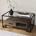 Table basse rectangulaire avec plateau en verre trempé et rangement