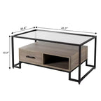 Table basse rectangulaire avec plateau en verre trempé et rangement
