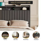 Lit flottant, lit plateforme moderne rembourré avec tête de lit de rangement et lampe, support à lattes en bois, pas besoin de sommier tapissier, facile à assembler