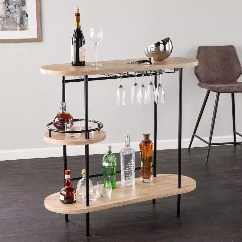 Table de bar à vin avec rangement pour verrerie - Fini naturel