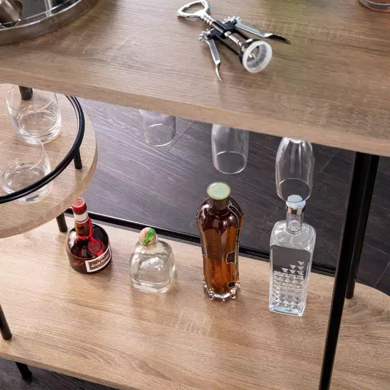 Table de bar à vin avec rangement pour verrerie - Fini naturel