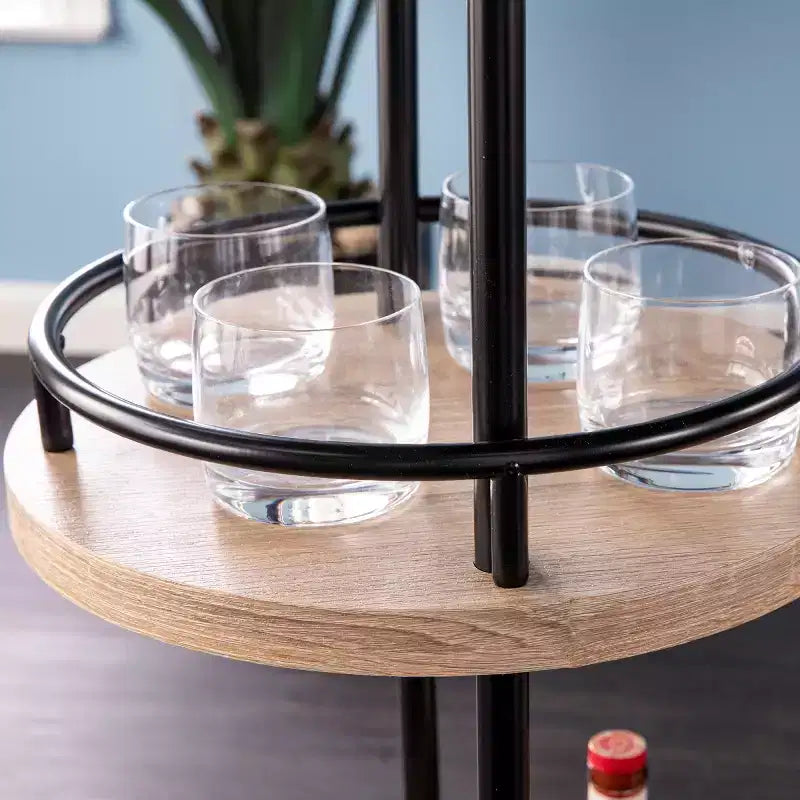 Table de bar à vin avec rangement pour verrerie - Fini naturel