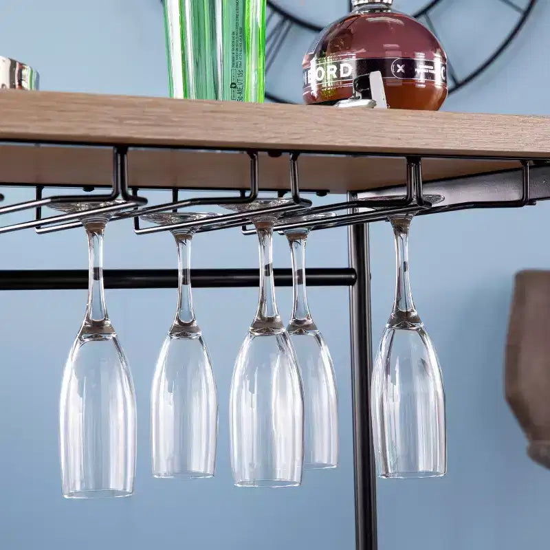 Table de bar à vin avec rangement pour verrerie - Fini naturel