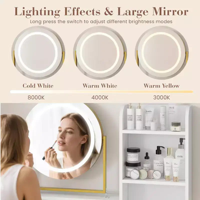 Coiffeuse avec miroir rotatif et éclairage LED
