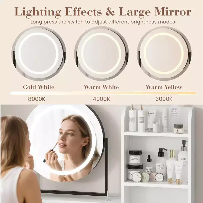 Coiffeuse avec miroir rotatif et éclairage LED