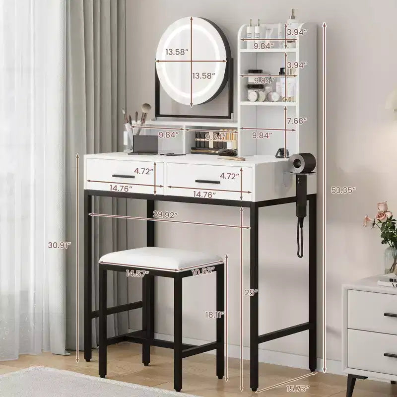 Coiffeuse avec miroir rotatif et éclairage LED
