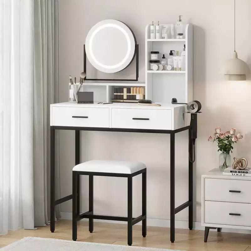 Coiffeuse avec miroir rotatif et éclairage LED