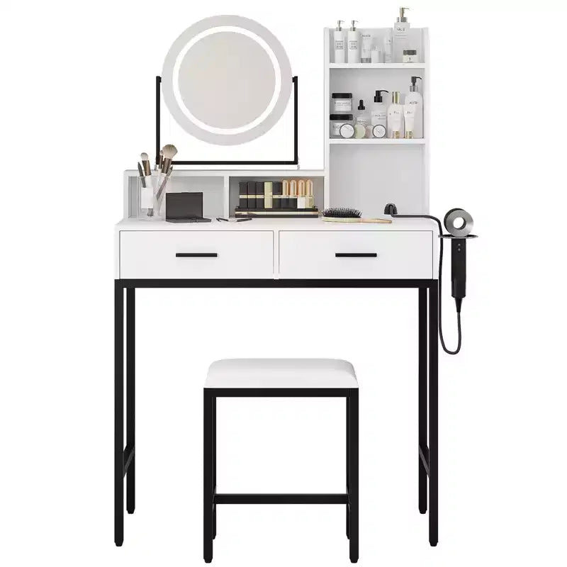 Coiffeuse avec miroir rotatif et éclairage LED