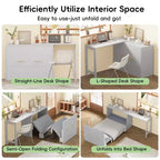 Lit escamotable double avec bureau et commode – Comprend un coussin pliable